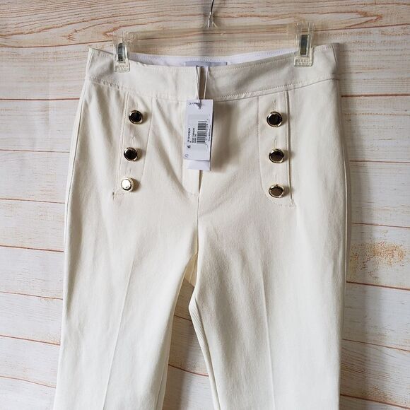 Derek Lam 10 Crosby Cotton Elastane Straight Leg Stretch Pants Size 8 Soft White - Picture 2 of 8